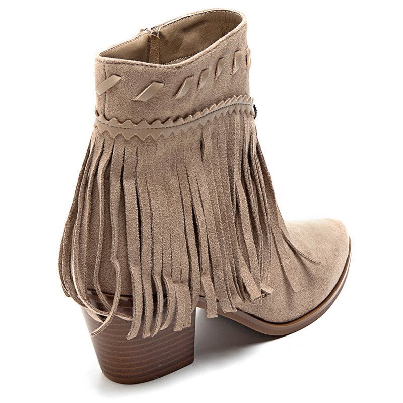 PeachyBoots Boho Western Booties Beige mit Fransen 41, Bekleidung, Schuhwerk, Schuh, Hoher Absatz