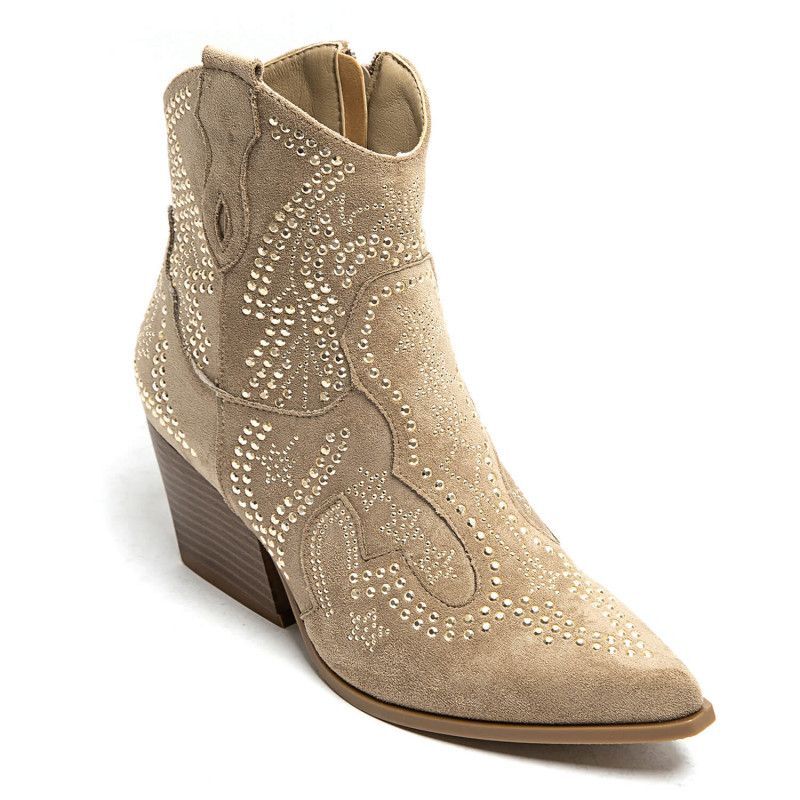 PEACHBOOTS Boho Western Bootie Khaki mit Nieten 41, Bekleidung, Schuhwerk, Schuh