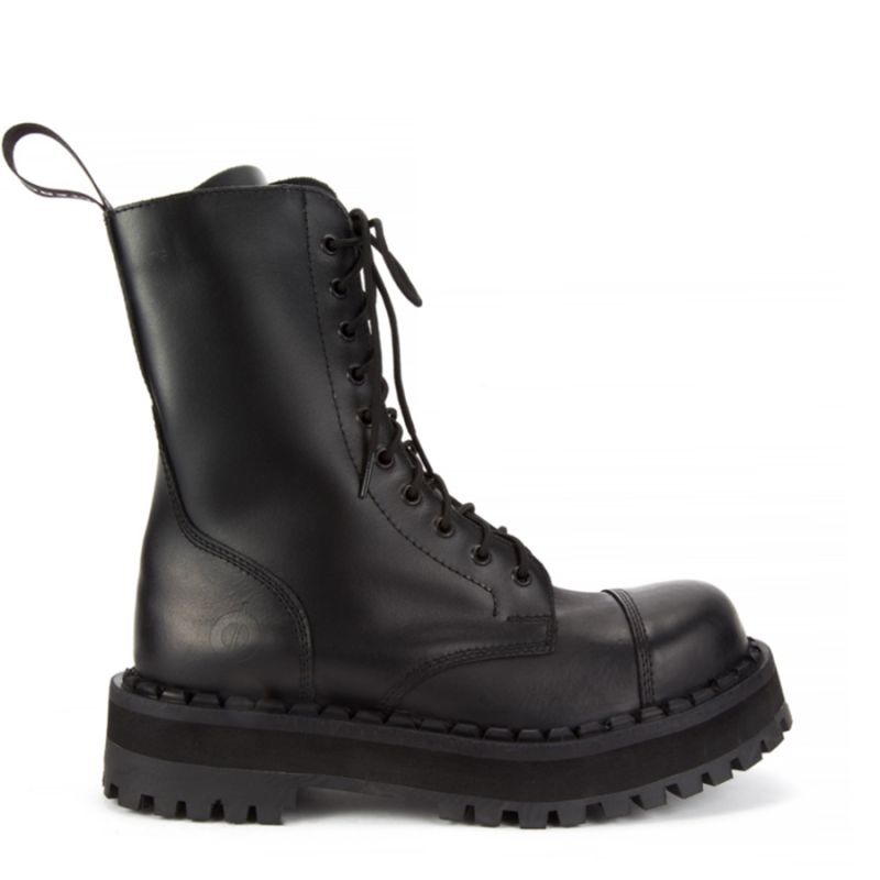 ALTERCORE 353 skórzane – Czarne glany 10-dziurkowe ze stalowym noskiem , Stiefel, Schnürstiefel, Leder, Schwarz, Kampf Boot