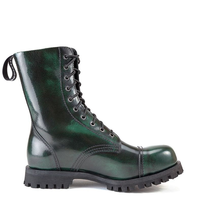 ALTERCORE 551 skórzane – Zielone glany 10-dziurkowe ze stalowym noskiem i efektem Rub-Off , Stiefel, Kampfstiefel, Leder, Stiefel mit Schnürung, Gummisohle, Stiefel, Gummizunge, Stiefel mit Schnürung, Glanzleder, Stiefel mit Stahl?, Stiefel, Boots, Lackle