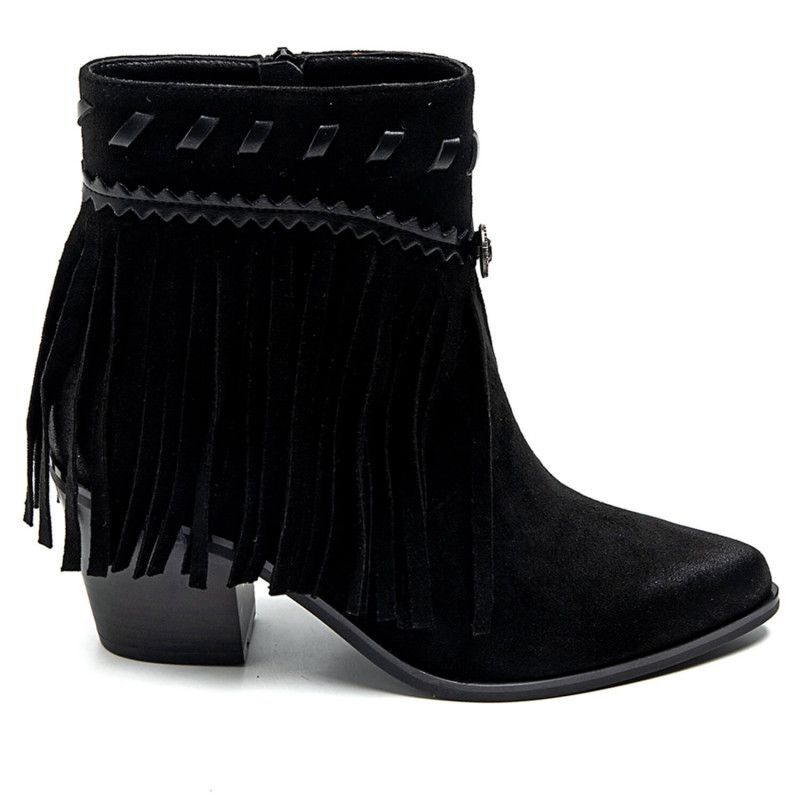 PeachyBoots Boho Western Booties Schwarz mit Fransen 41, Bekleidung, Schuhwerk, Schuh, Hoher Absatz