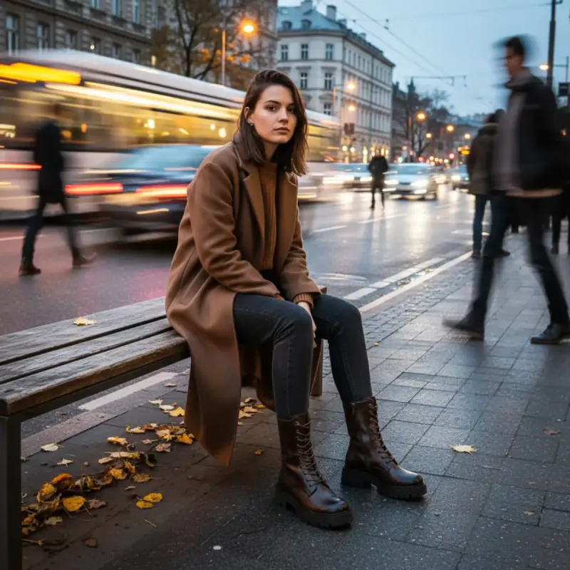 PeachyBoots URBAN-225 Schnür Boots für Frauen – Vegan, Braun, Plateau & Blockabsatz