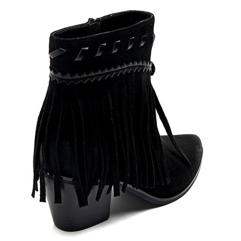 PeachyBoots Boho Western Booties Schwarz mit Fransen 41, Schuhwerk, Schuh, Hoher Absatz, Tasche, Handtasche